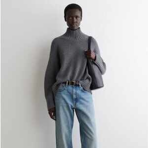 COS cashmere mock neck sweater in dark gray melange